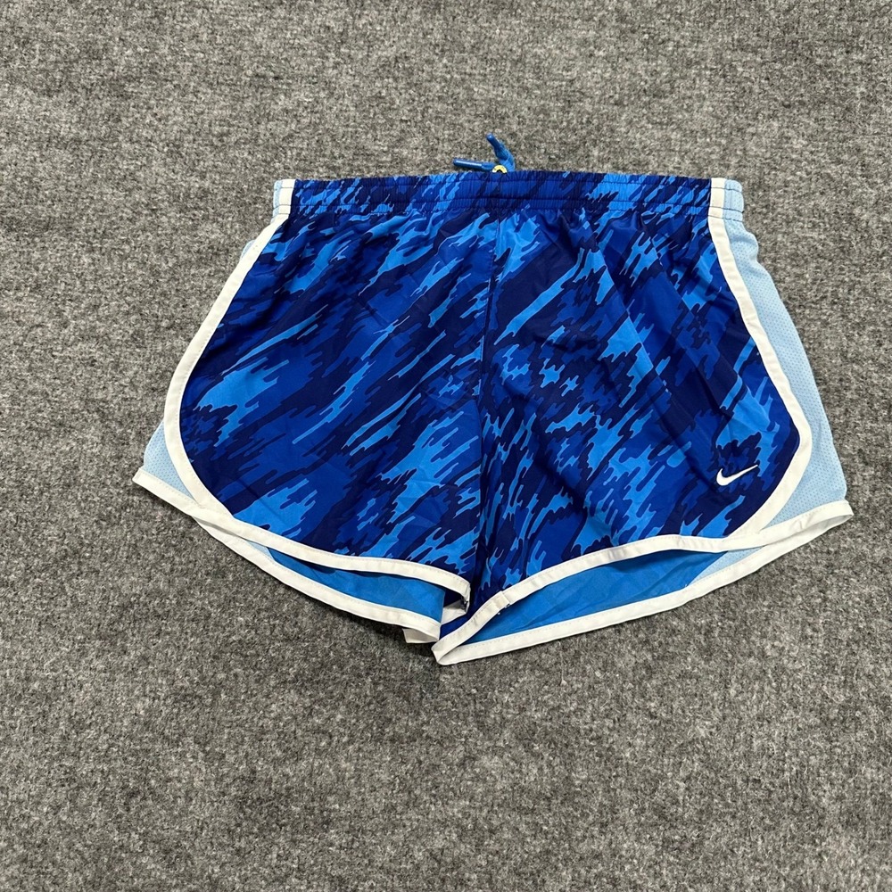 Nike Shorts Womens Size XS Blue Camo Dri-Fit Running Athletic Mesh Drawstring